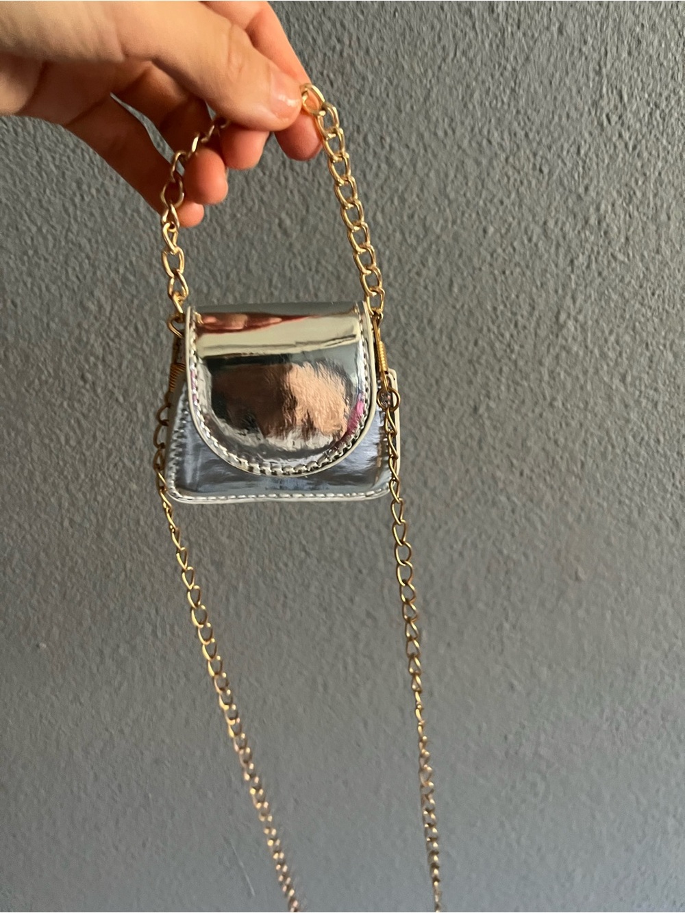 Silver coins Mini Crossbody Bag with Gold Chain - Picture 2 of 7